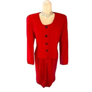 Vintage Christian Dior 2pc Red 100% Wool Jacket & Skirt Suit, Women’s size 12